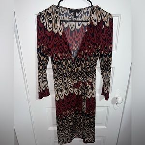 Red and tan wrap tie dress size Medium